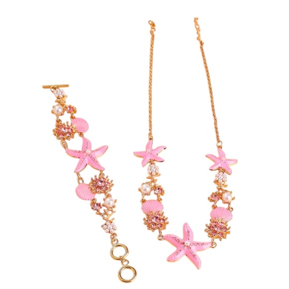 Starfish Necklace Set Pink & Gold - Picture 1 of 4